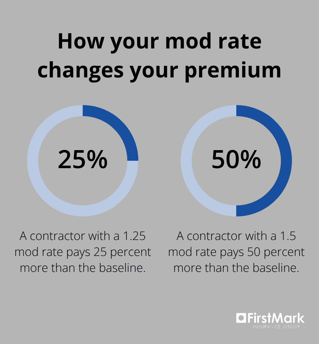 Percentage impacts on premiums from higher experience modification rates - contractor workers compensation washington