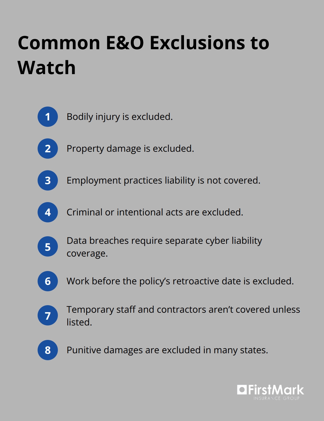 Checklist of typical E&O insurance exclusions and gaps relevant to U.S. professionals. - e&o insurance for professionals