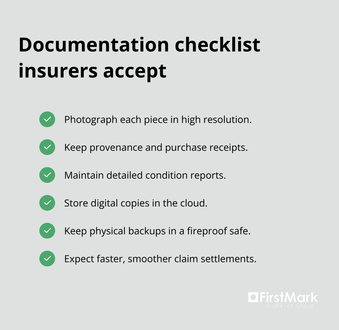 Checklist of documentation standards for insuring fine art and collectibles