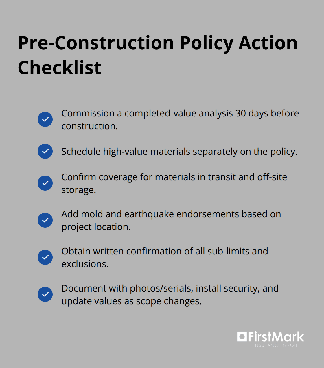 Checklist of steps to close coverage gaps before residential construction in Washington - residential builders risk wa