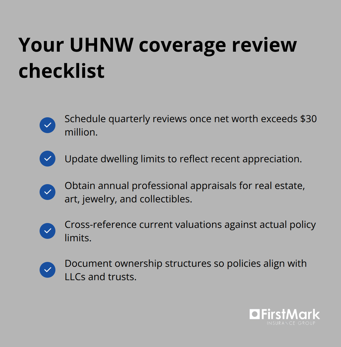 Checklist to keep insurance aligned with changing assets and entities - Ultra net worth coverage