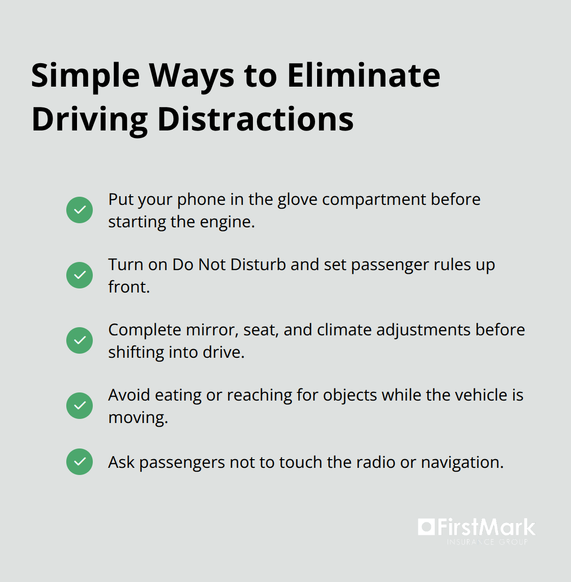 Checklist of distraction-reduction steps for U.S. teen drivers - safe driving tips for teens