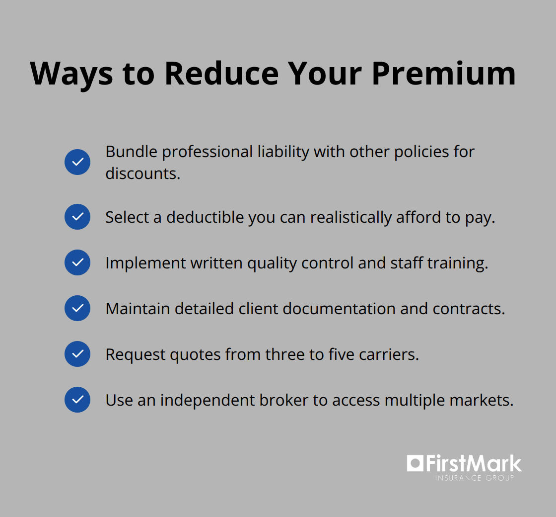 Checklist of practical steps to lower professional liability insurance costs for small businesses. - small business professional liability