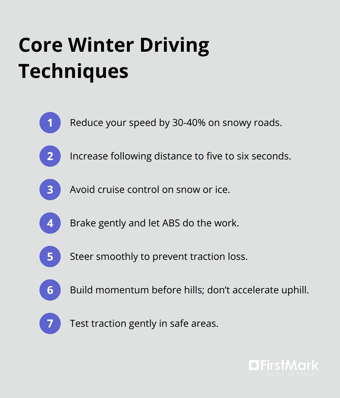 Compact list of key winter driving techniques for safety - winter driving safety tips